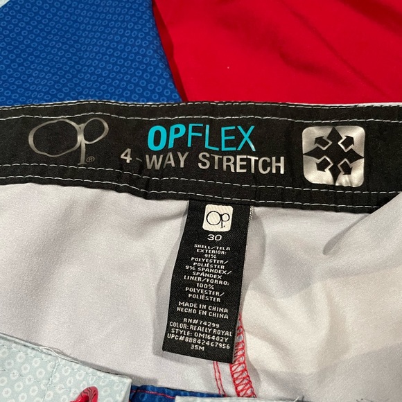 OP Swimming Trunks Board Shorts Blue & Red With Drawstrings & Pocket - Size 30 - Picture 5 of 8
